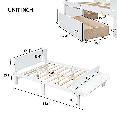 Lostcat Kids Bed Full Size, Wood Platform Bed with Headboard and Footboard Bench, Full Bed Frames for Kids,Wooden Full Size Bed with Footboard Bench for Girls Boys, No Box Spring Needed, White - Lostcat