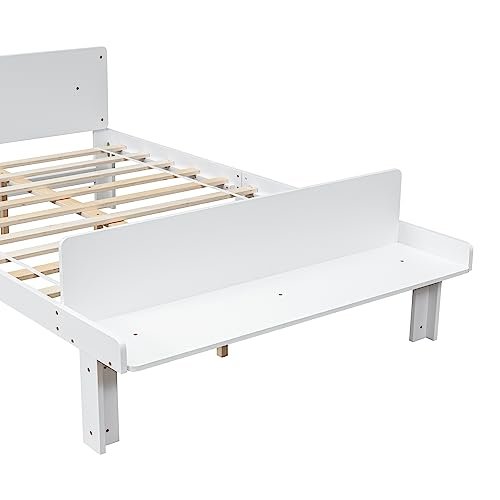 Lostcat Kids Bed Full Size, Wood Platform Bed with Headboard and Footboard Bench, Full Bed Frames for Kids,Wooden Full Size Bed with Footboard Bench for Girls Boys, No Box Spring Needed, White - Lostcat