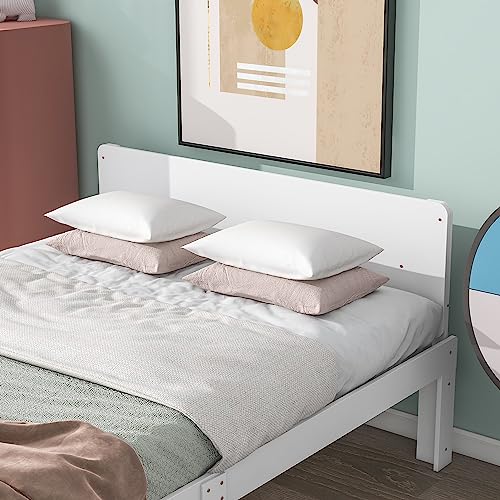 Lostcat Kids Bed Full Size, Wood Platform Bed with Headboard and Footboard Bench, Full Bed Frames for Kids,Wooden Full Size Bed with Footboard Bench for Girls Boys, No Box Spring Needed, White - Lostcat