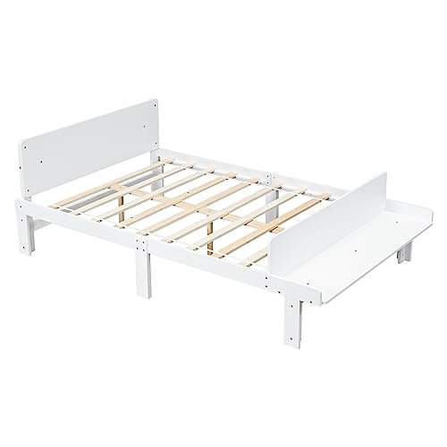 Lostcat Kids Bed Full Size, Wood Platform Bed with Headboard and Footboard Bench, Full Bed Frames for Kids,Wooden Full Size Bed with Footboard Bench for Girls Boys, No Box Spring Needed, White - Lostcat