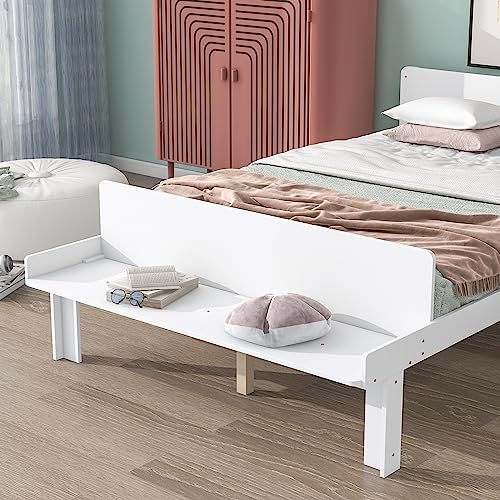 Lostcat Kids Bed Full Size, Wood Platform Bed with Headboard and Footboard Bench, Full Bed Frames for Kids,Wooden Full Size Bed with Footboard Bench for Girls Boys, No Box Spring Needed, White - Lostcat