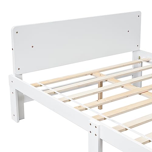 Lostcat Kids Bed Full Size, Wood Platform Bed with Headboard and Footboard Bench, Full Bed Frames for Kids,Wooden Full Size Bed with Footboard Bench for Girls Boys, No Box Spring Needed, White - Lostcat