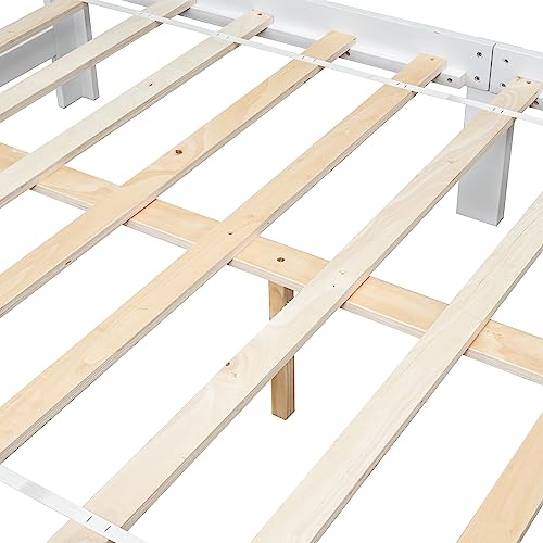 Lostcat Kids Bed Full Size, Wood Platform Bed with Headboard and Footboard Bench, Full Bed Frames for Kids,Wooden Full Size Bed with Footboard Bench for Girls Boys, No Box Spring Needed, White - Lostcat