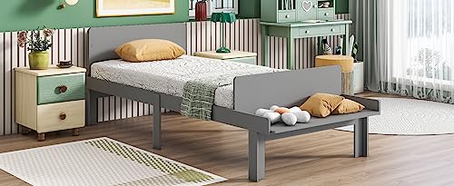 Lostcat Kids Bed Twin Size, Twin Bed Frames for Kids,Wood Platform Bed with Headboard and Footboard Bench, Wooden Twin Size Bed with Footboard Bench for Girls Boys, No Box Spring Needed, Grey - Lostcat