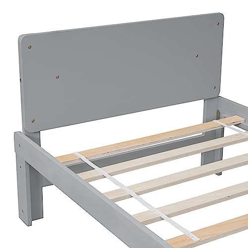Lostcat Kids Bed Twin Size, Twin Bed Frames for Kids,Wood Platform Bed with Headboard and Footboard Bench, Wooden Twin Size Bed with Footboard Bench for Girls Boys, No Box Spring Needed, Grey - Lostcat