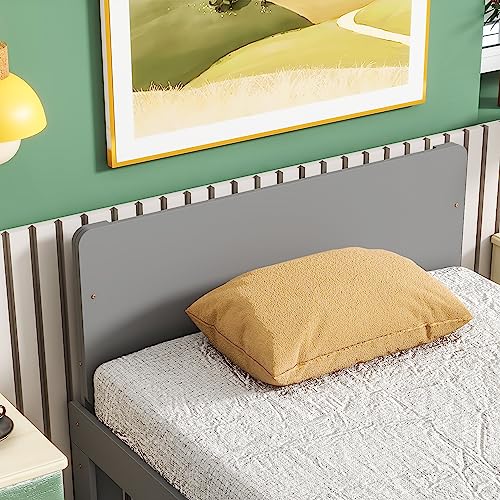 Lostcat Kids Bed Twin Size, Twin Bed Frames for Kids,Wood Platform Bed with Headboard and Footboard Bench, Wooden Twin Size Bed with Footboard Bench for Girls Boys, No Box Spring Needed, Grey - Lostcat