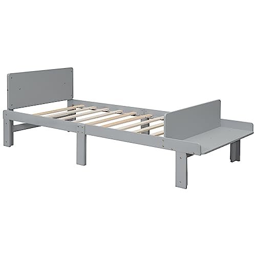 Lostcat Kids Bed Twin Size, Twin Bed Frames for Kids,Wood Platform Bed with Headboard and Footboard Bench, Wooden Twin Size Bed with Footboard Bench for Girls Boys, No Box Spring Needed, Grey - Lostcat