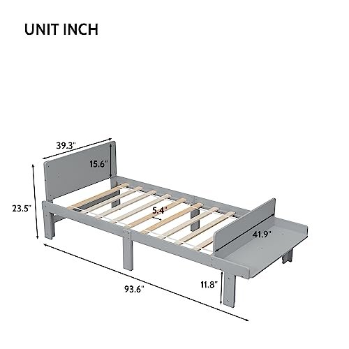 Lostcat Kids Bed Twin Size, Twin Bed Frames for Kids,Wood Platform Bed with Headboard and Footboard Bench, Wooden Twin Size Bed with Footboard Bench for Girls Boys, No Box Spring Needed, Grey - Lostcat