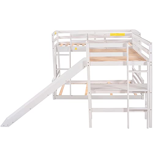 Lostcat L-Shaped Three-Tier Metal Bunk Bed with Integrated Slide, TripleBunk Bed, Sturdy Design & Easy Assembly, Ideal for Kids Room - Space-Saving & Fun, Espresso - Lostcat