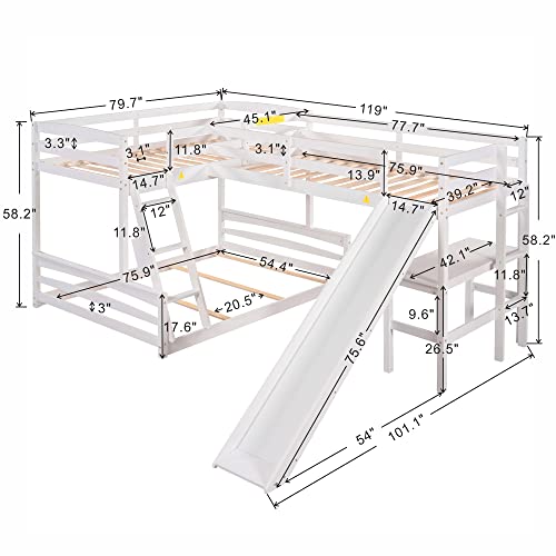 Lostcat L-Shaped Three-Tier Metal Bunk Bed with Integrated Slide, TripleBunk Bed, Sturdy Design & Easy Assembly, Ideal for Kids Room - Space-Saving & Fun, Espresso - Lostcat