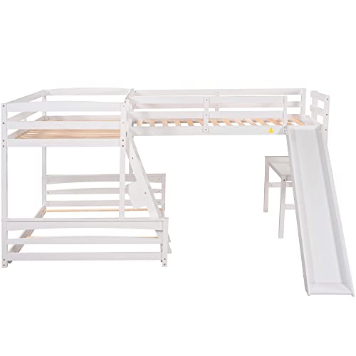 Lostcat L-Shaped Three-Tier Metal Bunk Bed with Integrated Slide, TripleBunk Bed, Sturdy Design & Easy Assembly, Ideal for Kids Room - Space-Saving & Fun, Espresso - Lostcat