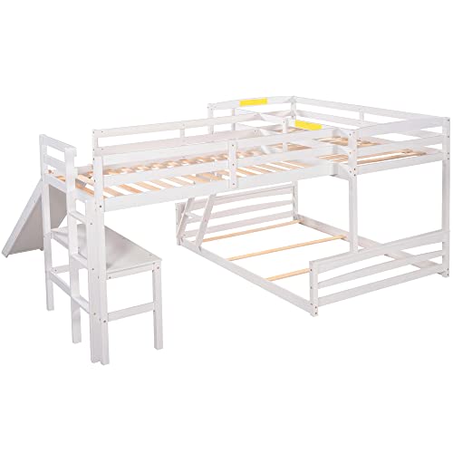 Lostcat L-Shaped Three-Tier Metal Bunk Bed with Integrated Slide, TripleBunk Bed, Sturdy Design & Easy Assembly, Ideal for Kids Room - Space-Saving & Fun, Espresso - Lostcat