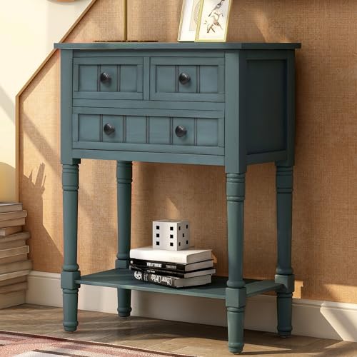 Lostcat Narrow Console Table Sideboard,24inch Entryway Table,with Three Storage Drawers and Bottom Shelf, Easy Assembly,for Living Room, Entryway/Hallway(Navy) - Lostcat