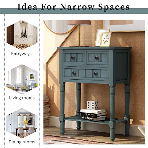 Lostcat Narrow Console Table Sideboard,24inch Entryway Table,with Three Storage Drawers and Bottom Shelf, Easy Assembly,for Living Room, Entryway/Hallway(Navy) - Lostcat