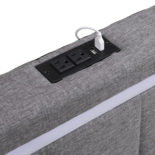 Lostcat Queen Bed Upholstered Bed with Drawers, Velvet Platform Storage Bed with 4 Storage Drawers, Upholstered Platform Bed Frame with a Set of Sockets and USB Ports, No Box Spring Needed, Grey - Lostcat
