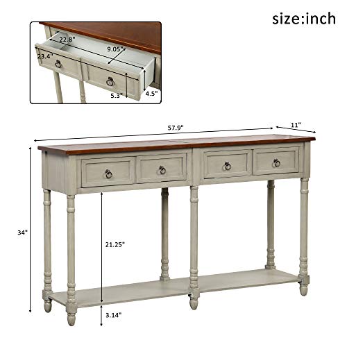 Lostcat Solid Wood Console Table,Sofa Table with Storage for Entryway with Drawers and Shelf,Easy Assembly,for Living Room/Bedroom/Hall/Corridor(Antique Grey) - Lostcat