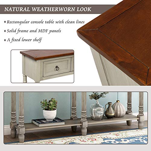 Lostcat Solid Wood Console Table,Sofa Table with Storage for Entryway with Drawers and Shelf,Easy Assembly,for Living Room/Bedroom/Hall/Corridor(Antique Grey) - Lostcat