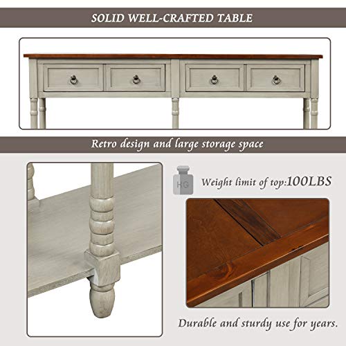 Lostcat Solid Wood Console Table,Sofa Table with Storage for Entryway with Drawers and Shelf,Easy Assembly,for Living Room/Bedroom/Hall/Corridor(Antique Grey) - Lostcat