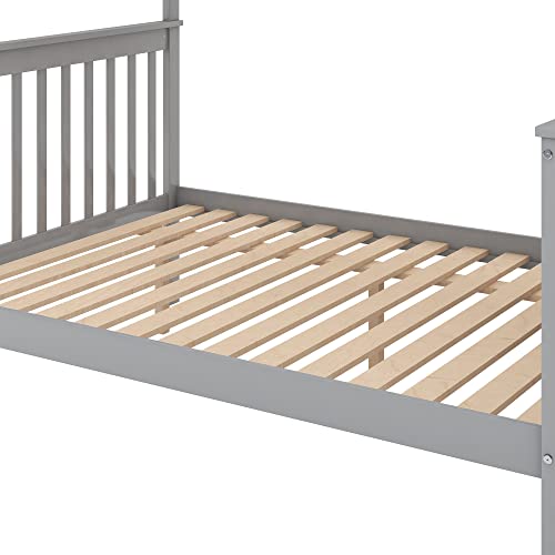 Lostcat Stairway Twin Over Full Bunk Bed with Storage Staircase,Solid Wood Bunkbeds with Safety Guardrails,for Teens, Kids,No Box Spring Needed,Grey - Lostcat