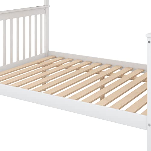 Lostcat Stairway Twin Over Full Bunk Bed with Storage Staircase,Solid Wood Bunkbeds with Safety Guardrails,for Teens, Kids,No Box Spring Needed,White - Lostcat