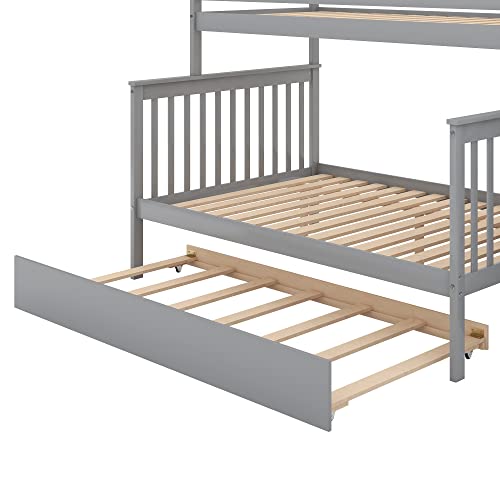 Lostcat Stairway Twin Over Full Bunk Bed with Trundle & Storage Staircase,Solid Wood Bunkbeds with Safety Guardrails,for Teens, Kids,No Box Spring Needed,Gray - Lostcat