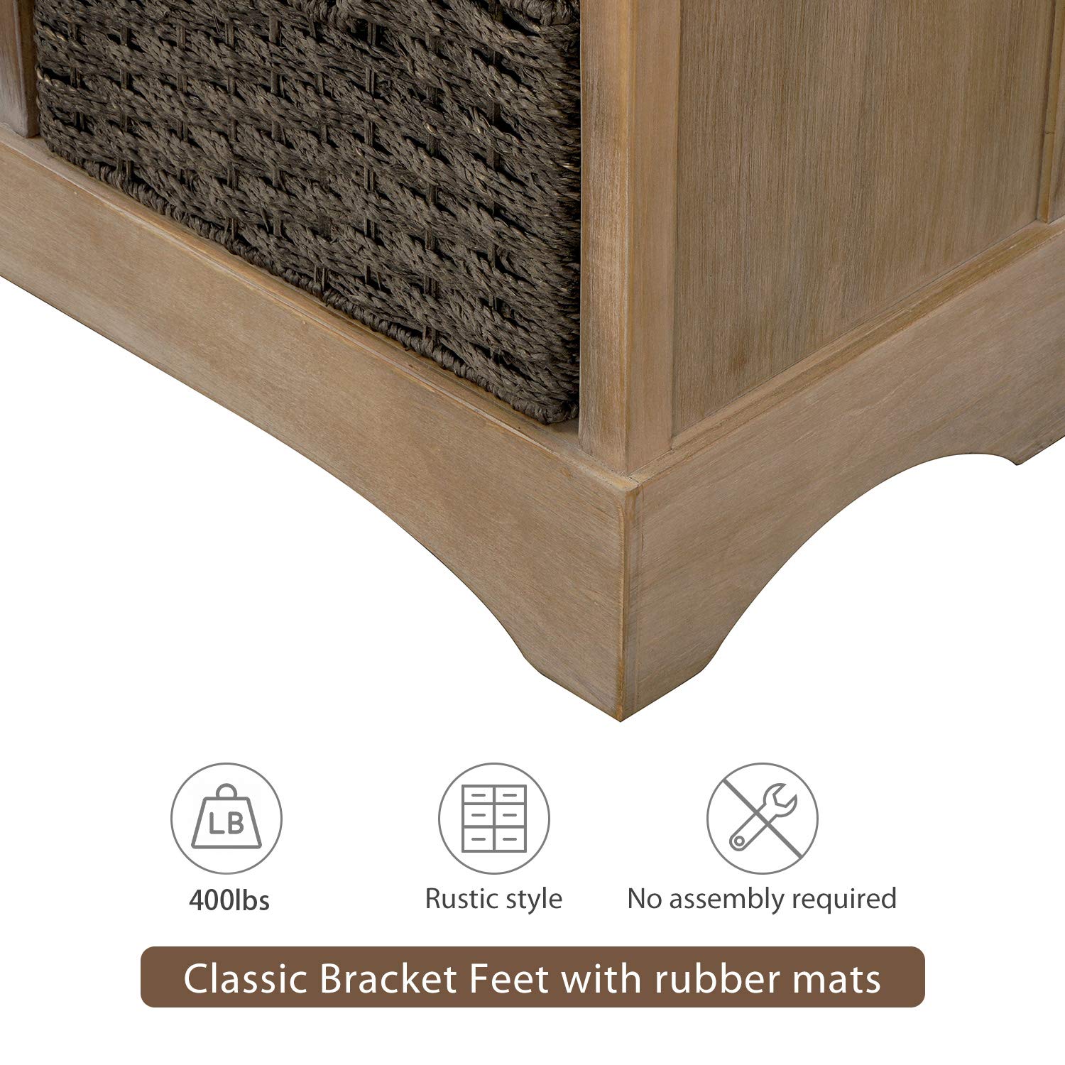 Lostcat Storage Cabinet, Utility Storage Cabinet,with 2 Drawers and 4 Rattan Baskets,Acacia Wood Frame with MDF Panels, for Home Kitchen Entryway Living Room(White Washed) - Lostcat