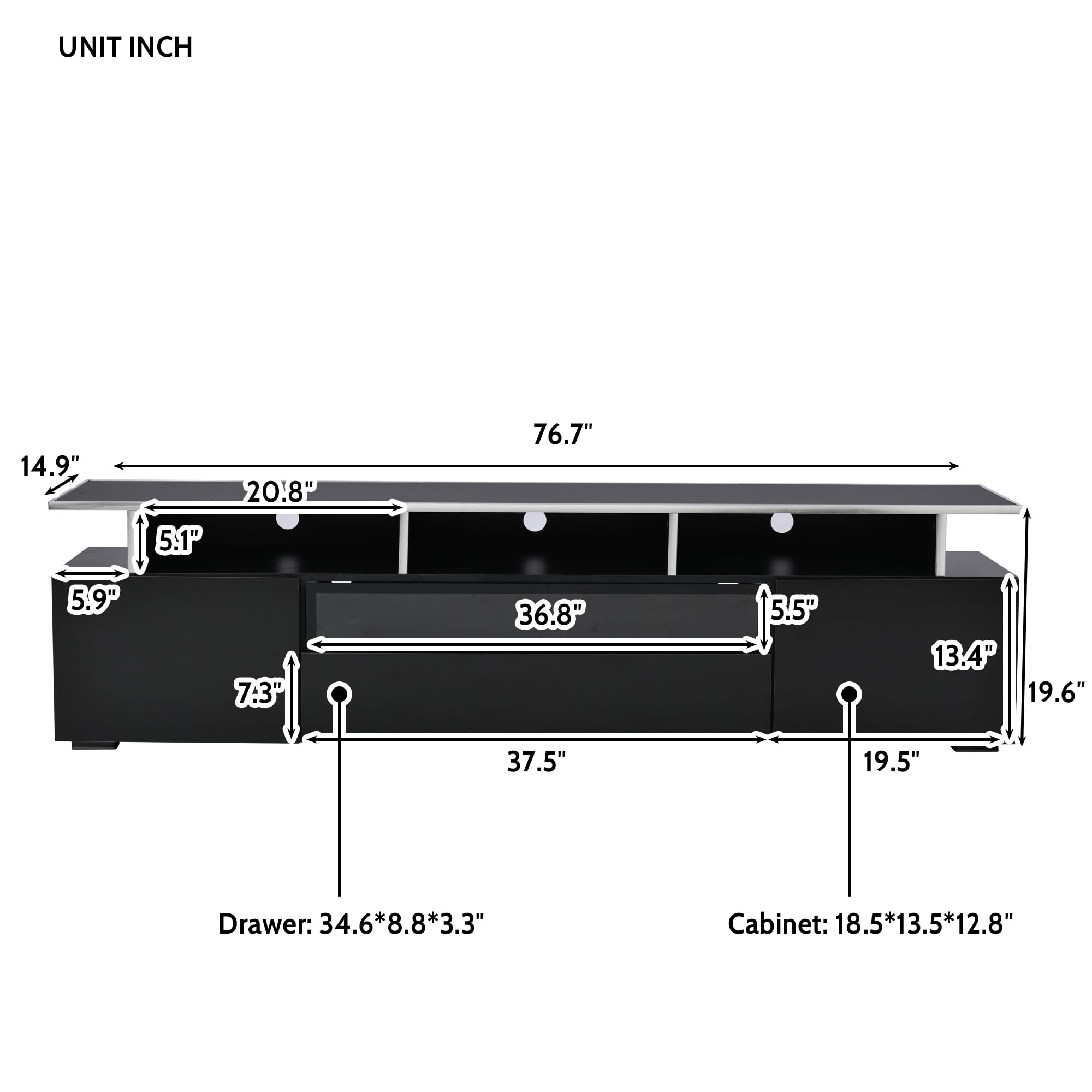 Lostcat TV Stand with LED Color Changing Lights, Modern TV Console with Push to Open Door and Acrylic Board for TVs Up to 80", UV High-Gloss Entertainment Center for Living Room, Black - Lostcat