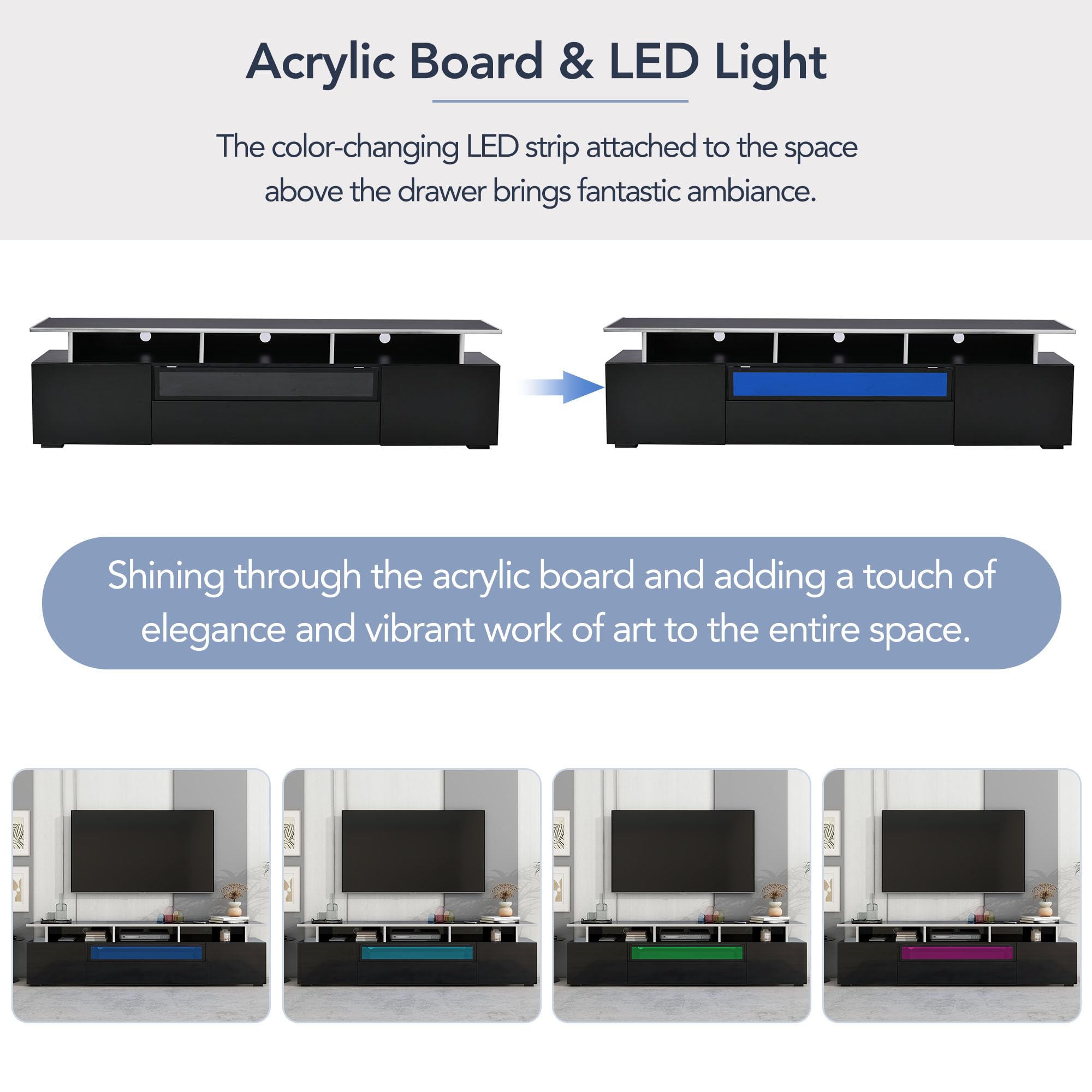Lostcat TV Stand with LED Color Changing Lights, Modern TV Console with Push to Open Door and Acrylic Board for TVs Up to 80", UV High-Gloss Entertainment Center for Living Room, Black - Lostcat