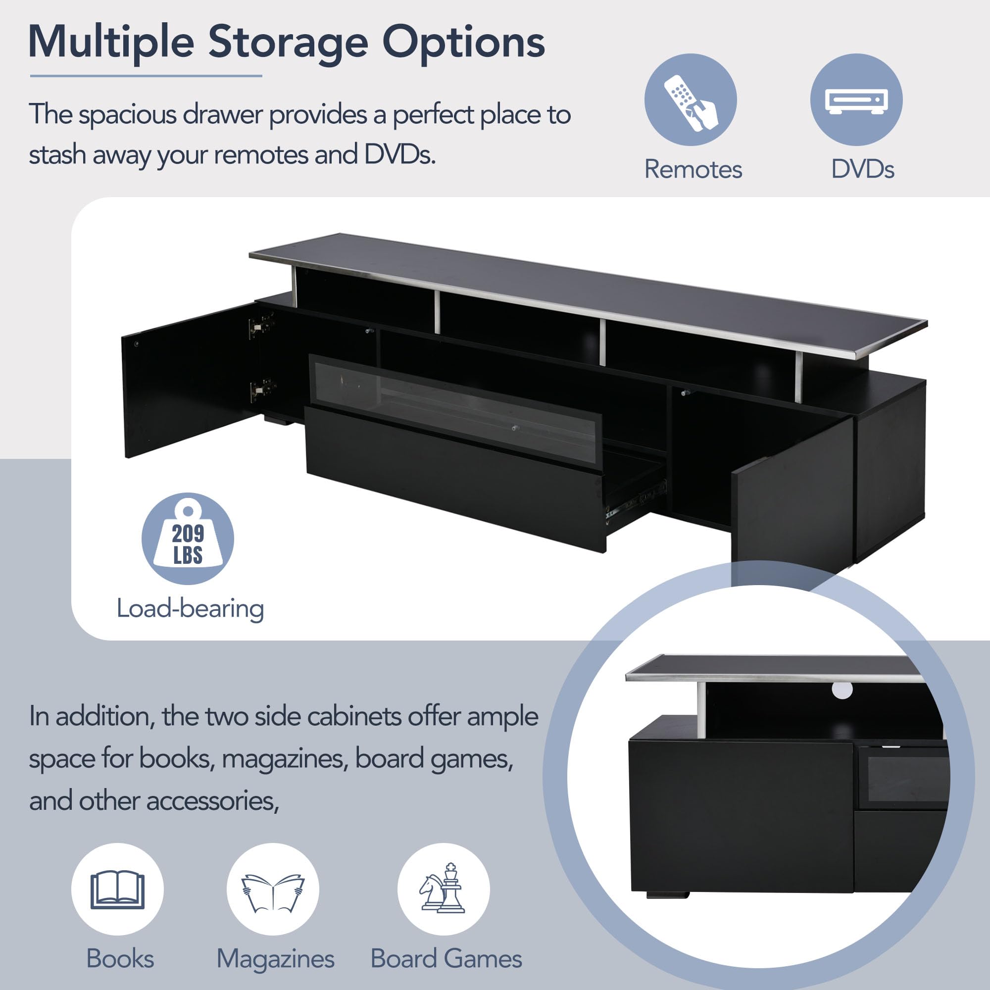 Lostcat TV Stand with LED Color Changing Lights, Modern TV Console with Push to Open Door and Acrylic Board for TVs Up to 80", UV High-Gloss Entertainment Center for Living Room, Black - Lostcat