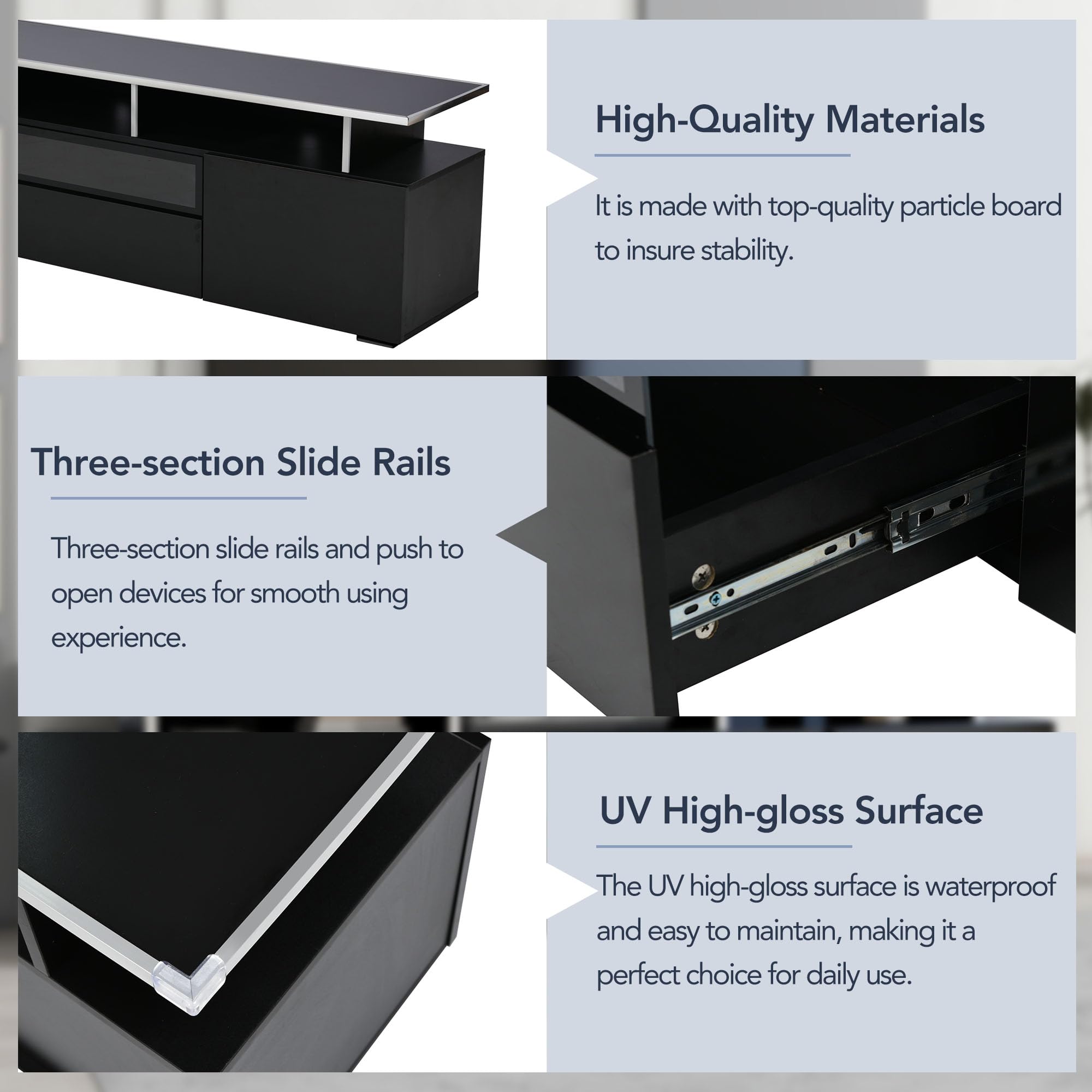 Lostcat TV Stand with LED Color Changing Lights, Modern TV Console with Push to Open Door and Acrylic Board for TVs Up to 80", UV High-Gloss Entertainment Center for Living Room, Black - Lostcat