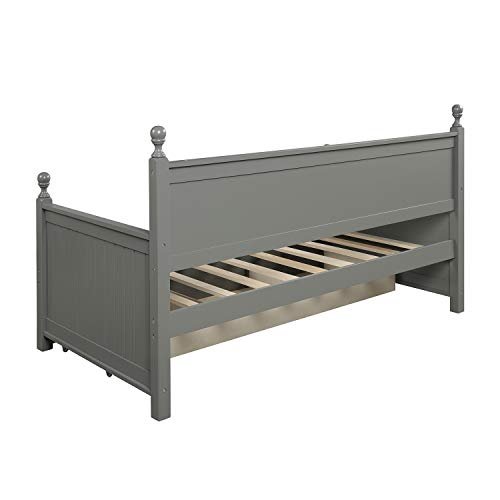 Lostcat Twin Daybed with 3 Storage Drawers,Solid Pinewood Day Bed with Safety Armrests for Living Room,Bedroom,Guest Room,Wood Slat Support/No Box Spring Needed,Grey - Lostcat