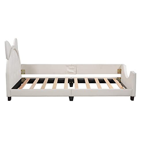 Lostcat Twin Daybed with Carton-Shaped, Upholstered Daybed Sofa Bed, PU Daybed Bed Frame with Slat Supports, Headboard and Footboard for Kids, Child's Bedroom, White - Lostcat