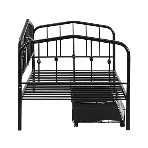 Lostcat Twin Daybed with Storage, Metal Day Bed with 2 Drawers for Bedroom Living Room, Stylish Daybed Sofa Bed with Heavy Duty Slat Support, No Box Spring Needed, Black - Lostcat