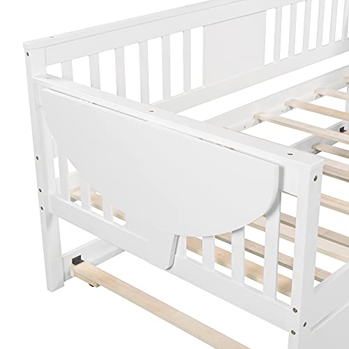 Lostcat Twin Daybed with Trundle, Twin Wood Daybed Bed Frame, Wood Storage DayBed Sofa Bed Frame, Solid Wood Daybed Twin Size Sofa Bed Frame with Wood Slat Support for Bedroom, Dorm, Guest Room, White - Lostcat