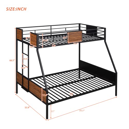 Lostcat Twin-Over-Full Bunk Bed Modern Style Steel Frame Bunk Bed with Safety Rail, Built-in Ladder for Bedroom, Dorm, Boys, Girls, Adults, No Box Spring Needed, Black - Lostcat