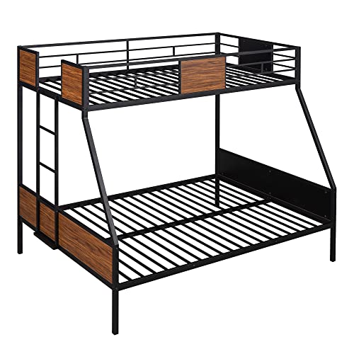 Lostcat Twin-Over-Full Bunk Bed Modern Style Steel Frame Bunk Bed with Safety Rail, Built-in Ladder for Bedroom, Dorm, Boys, Girls, Adults, No Box Spring Needed, Black - Lostcat