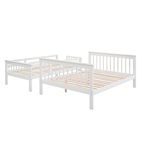 Lostcat Twin Over Full Bunk Bed, Solid Pinewood Bunk Bed with Storage, Safety Guardrails and 4- Steps Staircase for Kids/Teen/Adults,Can Be Separated Into Twin/Full Size Bed,No Box Spring Needed,White - Lostcat