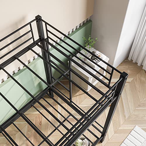 Lostcat Twin Over Twin Bunk Bed, Metal Bunk Bed, Metal Bunk Bed Frame, Bunk Bed Frame with Ladder and Guardrail, Easy Assembly Full Size Bunk Bed Frame for Children, Teenagers and Adults, Black - Lostcat