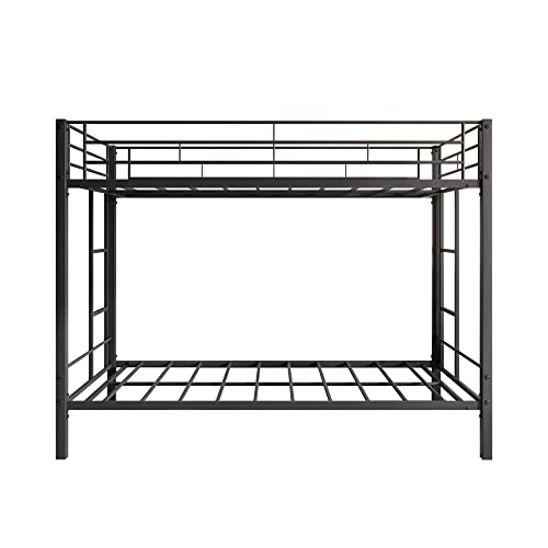 Lostcat Twin Over Twin Bunk Bed, Metal Bunk Bed, Metal Bunk Bed Frame, Bunk Bed Frame with Ladder and Guardrail, Easy Assembly Full Size Bunk Bed Frame for Children, Teenagers and Adults, Black - Lostcat