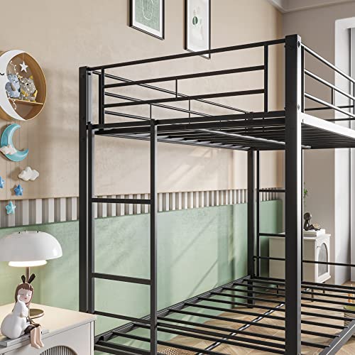Lostcat Twin Over Twin Bunk Bed, Metal Bunk Bed, Metal Bunk Bed Frame, Bunk Bed Frame with Ladder and Guardrail, Easy Assembly Full Size Bunk Bed Frame for Children, Teenagers and Adults, Black - Lostcat