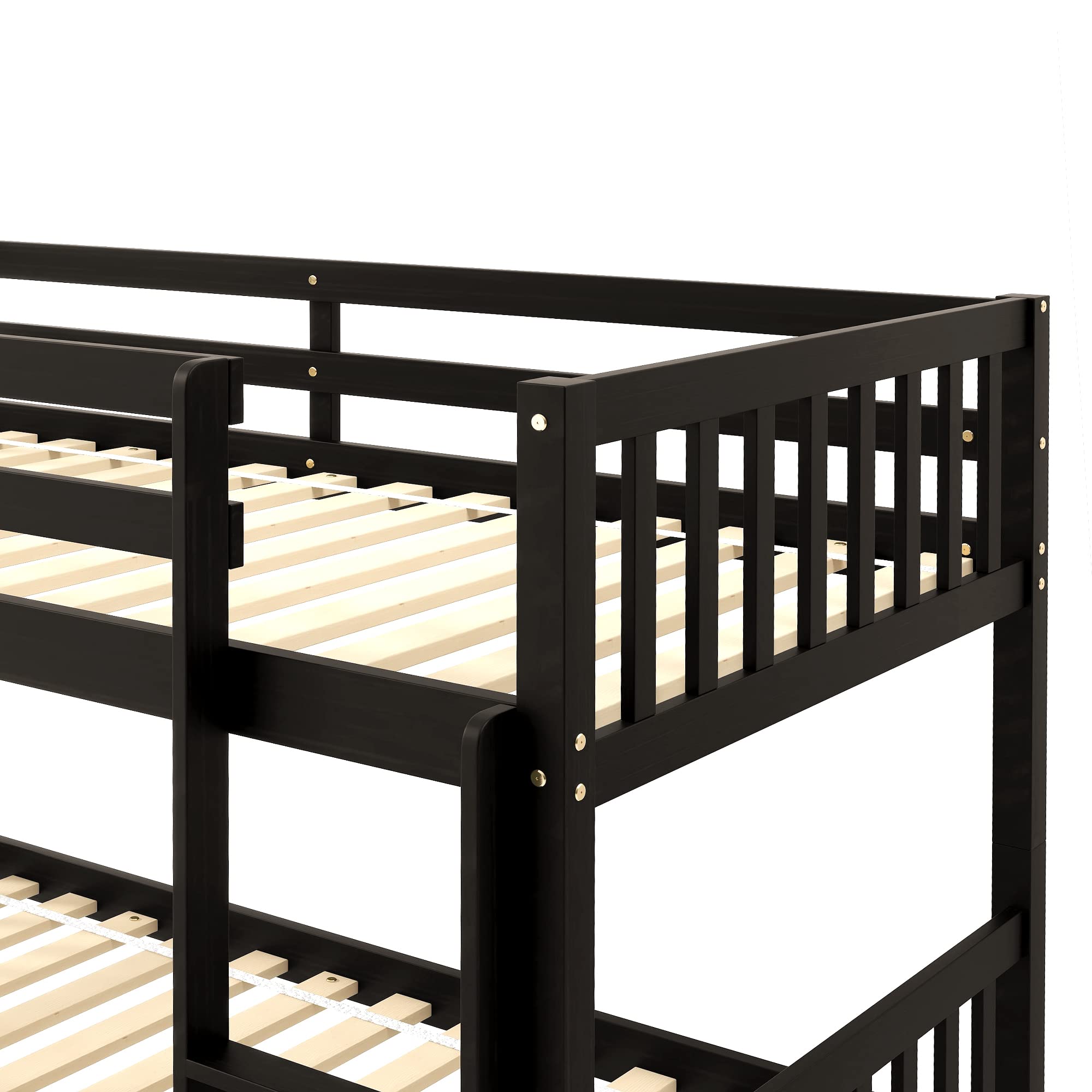 Lostcat Twin Over Twin Bunk Bed with Trundle, Heavy Duty Bunk Beds Frame with Safety Guardrails and Ladders for Kids/Teen/Adults, No Box Spring Needed, Easy to Assemble, Black - Lostcat