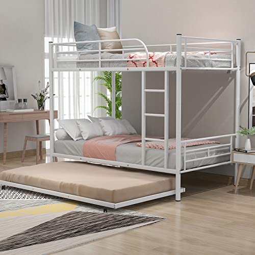 Lostcat Twin Over Twin Bunk Bed with Trundle,Heavy Duty Twin Size Bunk Beds Frame with Safety Guardrails and ladders for Kids/Teen/Adults,No Box Spring Needed,White - Lostcat