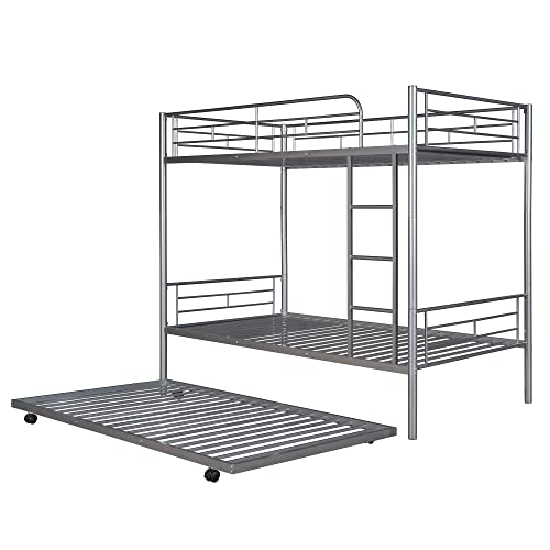 Lostcat Twin Over Twin Bunk Bed with Trundle,Heavy Duty Twin Size Bunk Beds Frame with Safety Guardrails and ladders,Can be Divided Into Two Beds,for Kids/Teen/Adults,No Box Spring Needed,White - Lostcat