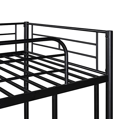 Lostcat Twin Over Twin Bunk Bed with Trundle,Heavy Duty Twin Size Bunk Beds Frame w/Safety Guardrails and ladders,Can be Divided Into Two Beds,for Kids/Teen/Adults,No Box Spring Needed,Black - Lostcat