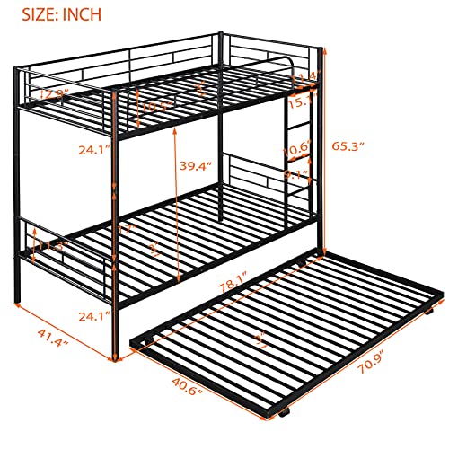 Lostcat Twin Over Twin Bunk Bed with Trundle,Heavy Duty Twin Size Bunk Beds Frame w/Safety Guardrails and ladders,Can be Divided Into Two Beds,for Kids/Teen/Adults,No Box Spring Needed,Black - Lostcat