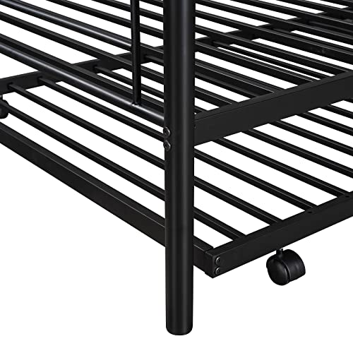 Lostcat Twin Over Twin Bunk Bed with Trundle,Heavy Duty Twin Size Bunk Beds Frame w/Safety Guardrails and ladders,Can be Divided Into Two Beds,for Kids/Teen/Adults,No Box Spring Needed,Black - Lostcat