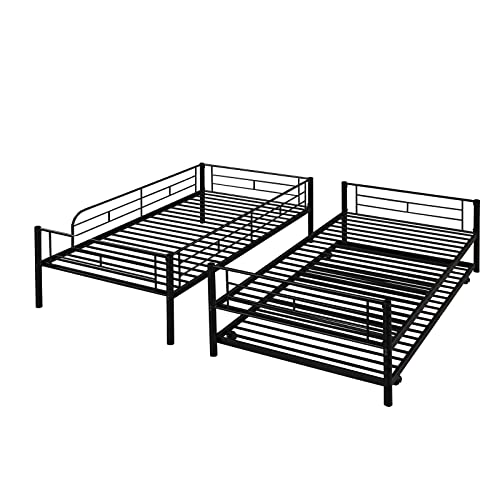 Lostcat Twin Over Twin Bunk Bed with Trundle,Heavy Duty Twin Size Bunk Beds Frame w/Safety Guardrails and ladders,Can be Divided Into Two Beds,for Kids/Teen/Adults,No Box Spring Needed,Black - Lostcat