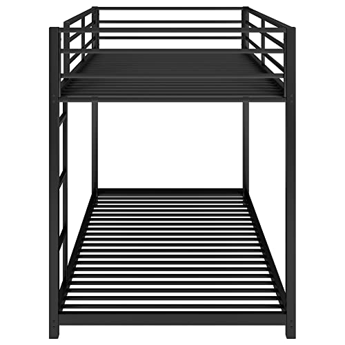 Lostcat Twin Over Twin Floor Bunk Bed, Low Metal Bed Frame Whit Safety Guardrail and Ladder, No Box Spring Needed, Easy to Assemble, for Girls, Boys, Toddlers, Black - Lostcat