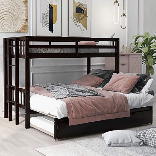 Lostcat Twin Over Twin & King Bunk Bed with Trundle,Bottom Bed Can Convertible into Twin, Full, King Size,Pull-Out Multi-Functional Bunk Bed Can for 4 People, Espresso - Lostcat