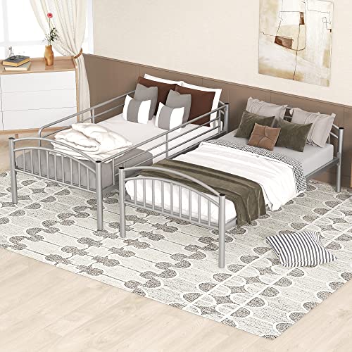 Lostcat Twin Over Twin Metal Bunk Bed Frame, Heavy Duty Beds, Can be Divided into Two for Boys Girls Teens Dormitory Bedroom, Space Saving Design, No Box Spring Needed, Easy to Assemble, Silver - Lostcat
